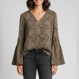 Michael Kors Leopard Print Bell Sleeve Blouse | Size M